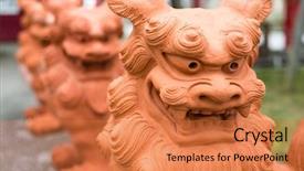  Presentation with lion - Presentation design enhanced with dog praying - lion statue in japan background and a coral colored foreground