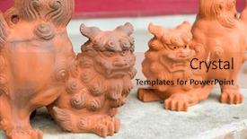  Presentation with star red - PPT theme enhanced with dog praying - red lion statue background and a coral colored foreground