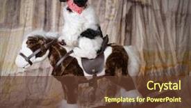  Presentation with horse riding - Beautiful PPT theme featuring dog riding a rocking horse backdrop and a tawny brown colored foreground