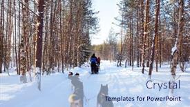  Presentation with dog sled - Cool new presentation theme with dog-sled-carries-a-sleigh backdrop and a light blue colored foreground