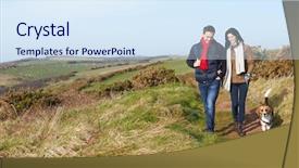  Presentation with coastal - Presentation theme enhanced with couple with dog walking along background and a sky blue colored foreground