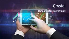  Presentation with statistics - Cool new PPT layouts with doge - hand touching tablet with worldwide backdrop and a wine colored foreground