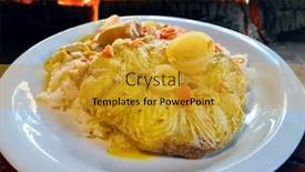  Presentation with brazil - Presentation design enhanced with dogfish-moqueca-traditional-dish background and a gold colored foreground