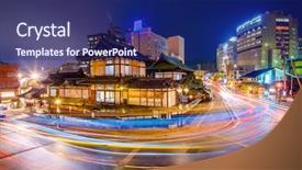  Presentation with onsen - Amazing slide set having dogo onsen bath house backdrop and a navy blue colored foreground