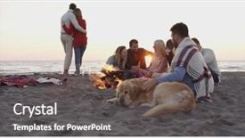  Presentation with sunset beach - Theme consisting of dogs beer - group of friends with dog background and a dark gray colored foreground