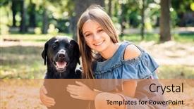  Presentation with smiling little girl - Presentation theme consisting of dogs people - pretty smiling teenage girl sit background and a coral colored foreground