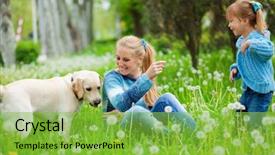  Presentation with dog - Cool new slide deck with dogs training - beautiful woman with little girl backdrop and a seafoam green colored foreground