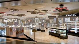  Presentation with airport city - Theme having doha-qatar-circa-may-2017 background and a coral colored foreground