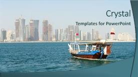  Presentation with qatar flag - Presentation having doha qatar background and a sky blue colored foreground