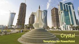  Presentation with qatar - Audience pleasing PPT theme consisting of doha the capital of qatar backdrop and a tawny brown colored foreground