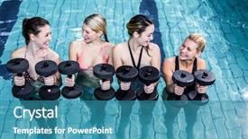  Presentation with swimming pool - PPT theme having doing an aqua aerobics class background and a teal colored foreground
