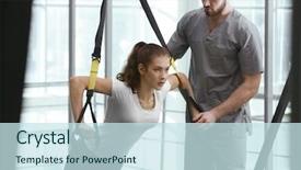  Presentation with supervision - Cool new presentation theme with doing exercises under physiotherapist supervision backdrop and a sky blue colored foreground