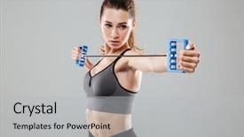  Presentation with close up of young girls - Presentation design enhanced with doing exercises with hand expand background and a  colored foreground