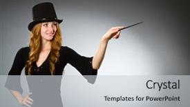  Presentation with is waving her magic wand - Slides consisting of feet of an ancient statue background and a gray colored foreground.