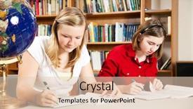  Presentation with homework - PPT layouts featuring doing homework in school library background and a  colored foreground