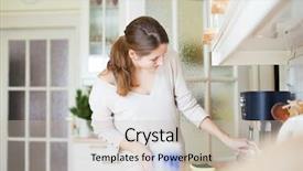  Presentation with cleaning - Presentation with doing housework cleaning the kitchen background and a soft green colored foreground