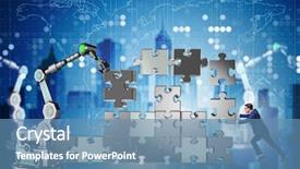  Presentation with robotic arm - Colorful presentation theme enhanced with doing jigsaw puzzle with robot backdrop and a  colored foreground