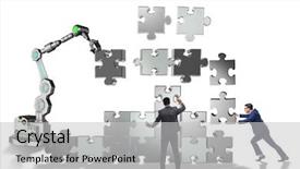  Presentation with robotic arm - PPT theme featuring doing jigsaw puzzle with robot background and a light gray colored foreground