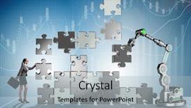  Presentation with robotic arm - Slide deck enhanced with doing jigsaw puzzle with robot background and a  colored foreground