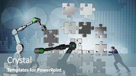  Presentation with robotic arm - Colorful presentation theme enhanced with doing jigsaw puzzle with robot backdrop and a seafoam green colored foreground