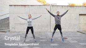  Presentation with woman sport - Audience pleasing slide set consisting of doing jumping jack or star backdrop and a gray colored foreground
