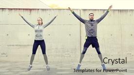  Presentation with elderly people and exercise - Audience pleasing PPT theme consisting of doing jumping jack or star backdrop and a soft green colored foreground