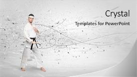  Presentation with train the trainer - PPT theme having doing karate tricks with chaotic background and a  colored foreground