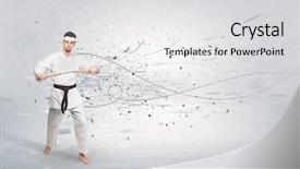 Presentation with train the trainer - PPT theme having doing karate tricks with chaotic background and a  colored foreground