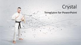  Presentation with karate - Audience pleasing slide deck consisting of doing karate tricks with chaotic backdrop and a  colored foreground