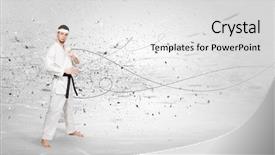  Presentation with train the trainer - Colorful slide set enhanced with doing karate tricks with chaotic backdrop and a  colored foreground