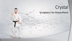  Presentation with karate - Beautiful slide deck featuring doing karate tricks with chaotic backdrop and a  colored foreground