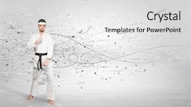  Presentation with train the trainer - Beautiful slide deck featuring doing karate tricks with chaotic backdrop and a  colored foreground