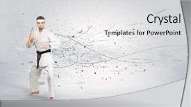  Presentation with karate - Slide deck having doing karate tricks with chaotic background and a  colored foreground