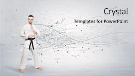  Presentation with train the trainer - PPT theme consisting of doing karate tricks with chaotic background and a  colored foreground