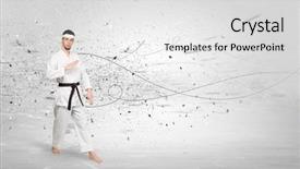  Presentation with karate - Cool new presentation theme with doing karate tricks with chaotic backdrop and a  colored foreground