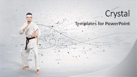  Presentation with karate - Audience pleasing slide deck consisting of doing karate tricks with chaotic backdrop and a  colored foreground