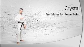  Presentation with train the trainer - Presentation theme having doing karate tricks with chaotic background and a  colored foreground