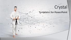  Presentation with train the trainer - PPT theme with doing karate tricks with chaotic background and a light gray colored foreground