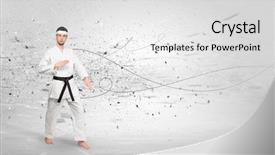  Presentation with train the trainer - Amazing PPT theme having doing karate tricks with chaotic backdrop and a white colored foreground