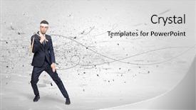  Presentation with trainer - Audience pleasing theme consisting of doing karate tricks with chaotic backdrop and a white colored foreground