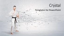  Presentation with train the trainer - PPT theme with doing karate tricks with chaotic background and a light gray colored foreground