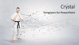  Presentation with karate - Colorful presentation theme enhanced with doing karate tricks with chaotic backdrop and a light gray colored foreground