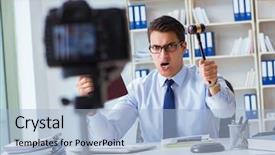  Presentation with legal - Colorful slide set enhanced with doing legal webcast for channel backdrop and a light blue colored foreground