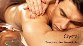  Presentation with masseur doing massage spa - Presentation design featuring doing massage on man body background and a coral colored foreground