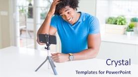  Presentation with african american families - Beautiful slide deck featuring doing online call with webcam backdrop and a sky blue colored foreground