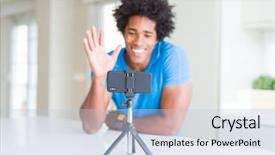  Presentation with african american teen girls - Presentation design enhanced with doing online call with webcam background and a light blue colored foreground