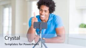  Presentation with african american high school - PPT theme enhanced with doing online call with webcam background and a light blue colored foreground