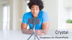  Presentation with african american couples on the mountaintop - Colorful presentation design enhanced with doing online call with webcam backdrop and a light blue colored foreground