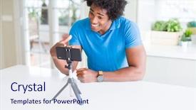  Presentation with african american christianity - Colorful presentation theme enhanced with doing online call with webcam backdrop and a sky blue colored foreground