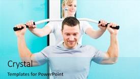  Presentation with physiotherapy - PPT theme enhanced with doing physical exercises with therapist background and a light blue colored foreground